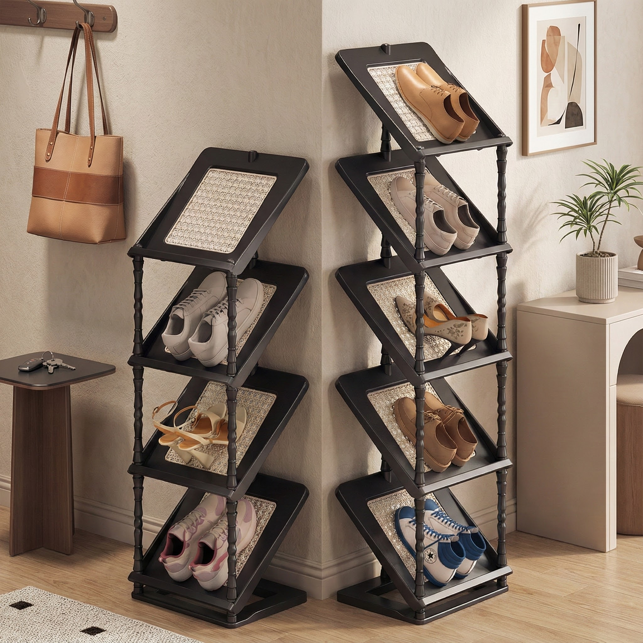 中古风藤编鞋架简易多层家用门口小窄薄鞋柜新款玄关收纳鞋子收纳,收纳整理,鞋子收纳架,淘宝优惠券,粉丝福利购,淘宝优惠卷