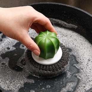 居家家带手柄清洁球海绵擦厨房用品洗碗刷子家用钢丝球刷锅洗锅刷