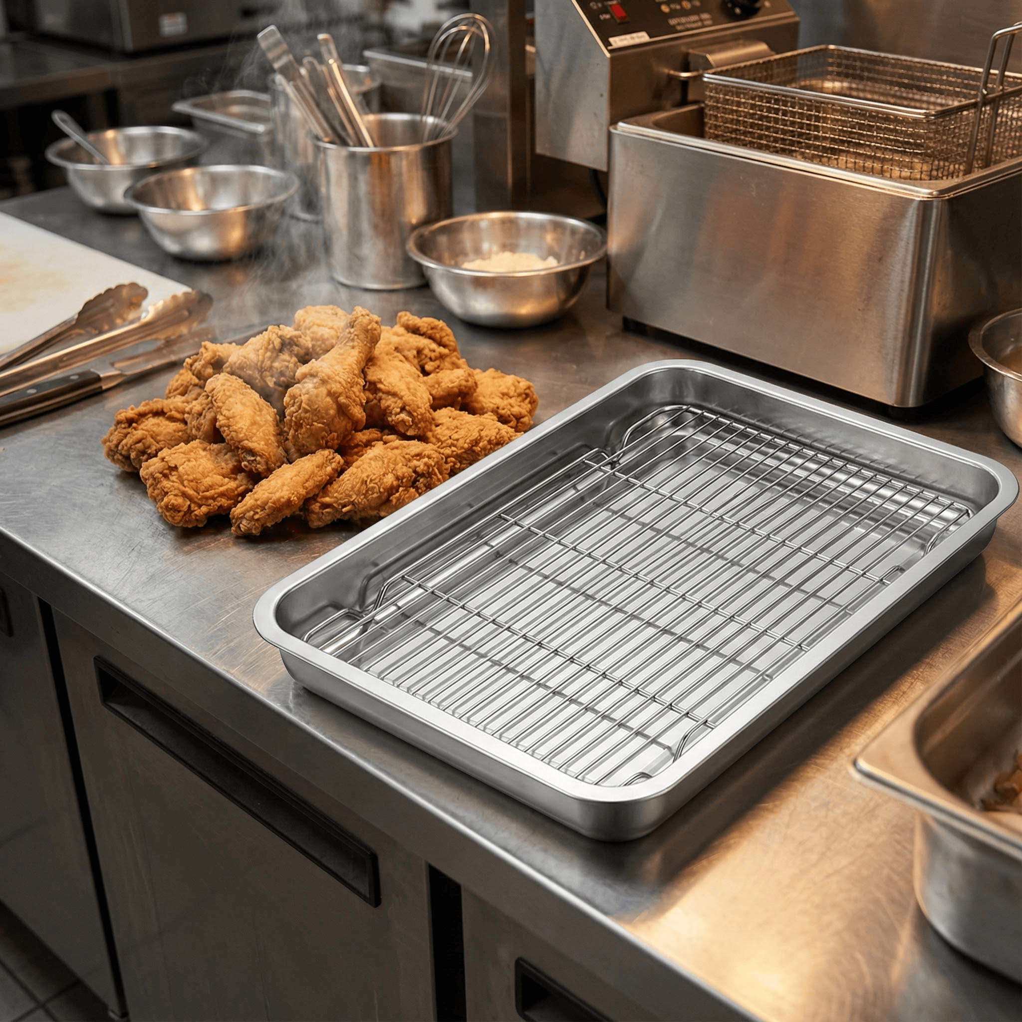 不锈钢长方形控油网架滤油托盘滤水漏油盘子商用油炸过滤网格盆,厨房/烹饪用具,油炸锅,淘宝优惠券,粉丝福利购,淘宝优惠卷