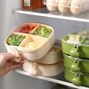 保鲜盒冰箱收纳盒葱姜蒜密封收纳盘多功能水果分格盘子备菜盘