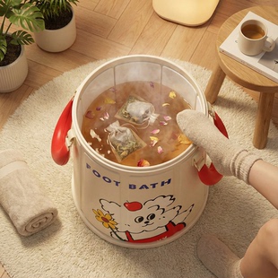 折叠泡脚桶家用式 保温泡脚盆可手提加高防漏水养生泡脚足浴桶家用