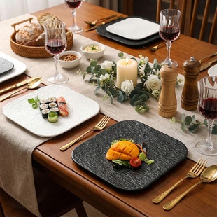 陶瓷平板盘蛋糕盘日式 正方平盘点心盘西餐盘子托盘高级感牛排餐盘
