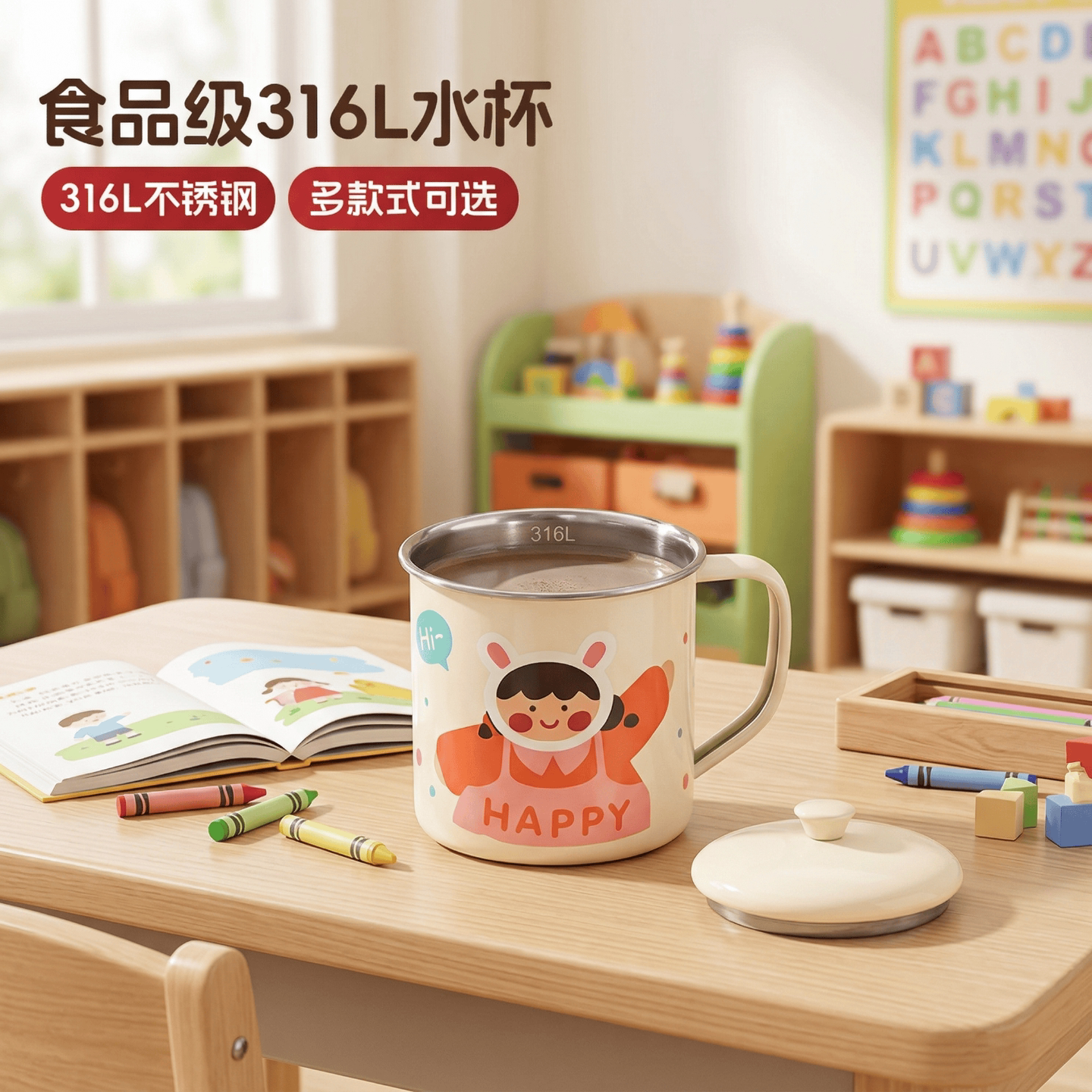 卡通牛奶杯幼儿园儿童喝水杯带手柄家用早餐杯可爱宝宝学饮杯家用