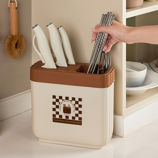高颜值刀架厨房多功能刀具置物架放菜刀筷笼一体收纳盒刀座筷子筒