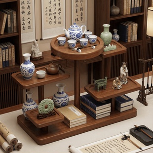 复古中式博古架置物架桌面茶具紫砂壶收纳摆件杯架桌上多层展示架