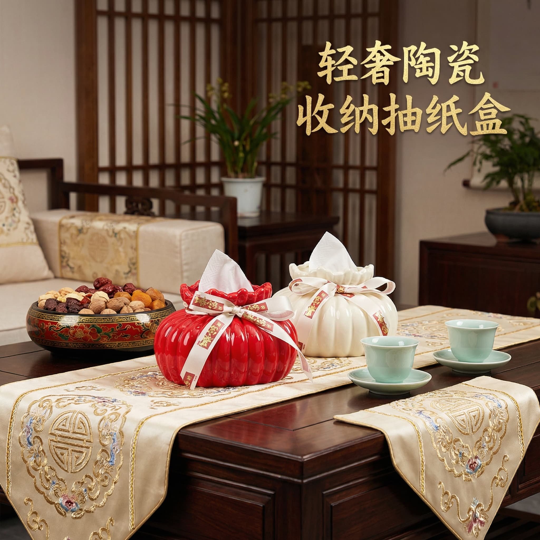 陶瓷暴富纸巾盒客厅高级感轻奢收纳抽纸盒创意设计感茶几福袋摆件,收纳整理,纸巾盒,淘宝优惠券,粉丝福利购,淘宝优惠卷