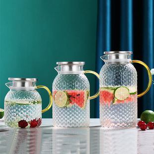 锤纹冷水壶玻璃大容量米粒凉水壶耐高温玻璃水具套装家用泡茶水壶