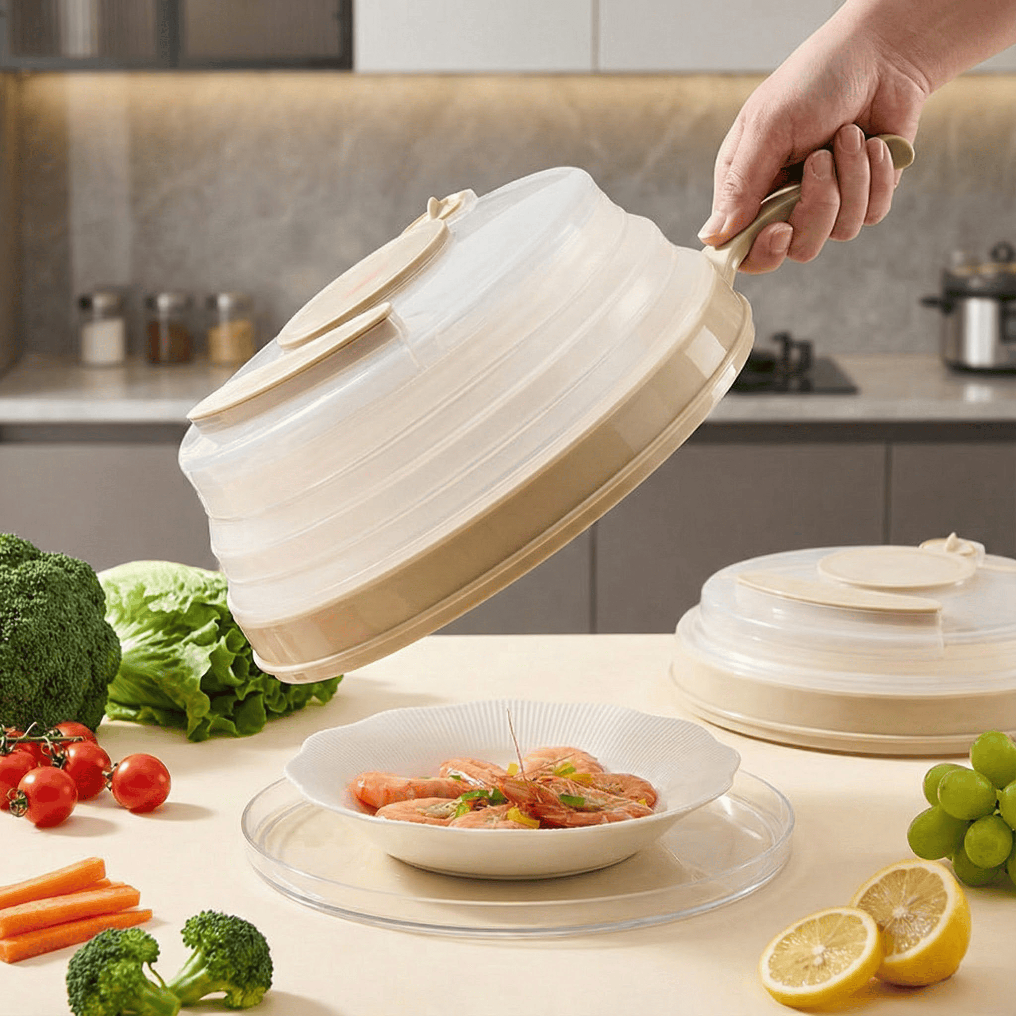 微波炉加热专用盖子耐高温可折叠防溅盖调料款带托盘挡住油渍防油