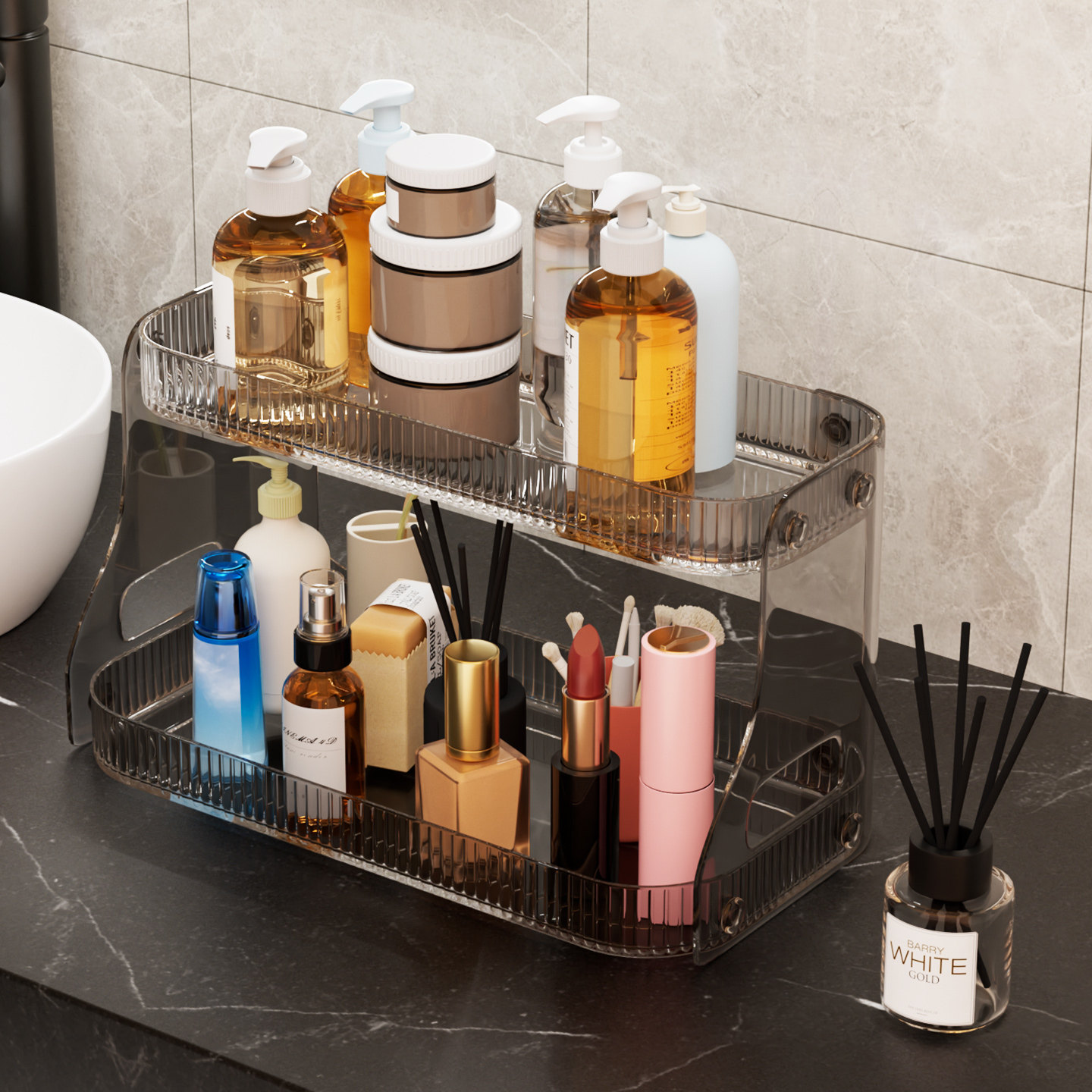 卫生间漱台面多层亚克力置物架轻奢化妆品收纳盒浴室台池透明架子,收纳整理,整理架/置物架/收纳架,淘宝优惠券,粉丝福利购,淘宝优惠卷