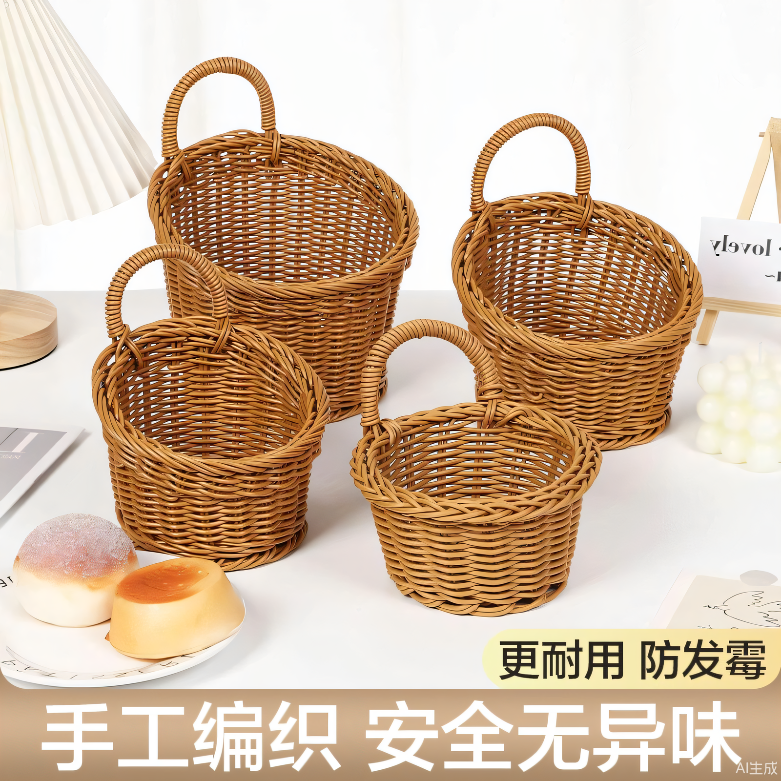 仿藤厨房姜蒜收纳筐复古壁挂篮