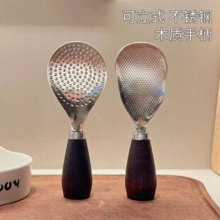 木柄不锈钢饭勺不沾米饭木柄可立式盛饭勺子饭勺家用盛饭勺子家用