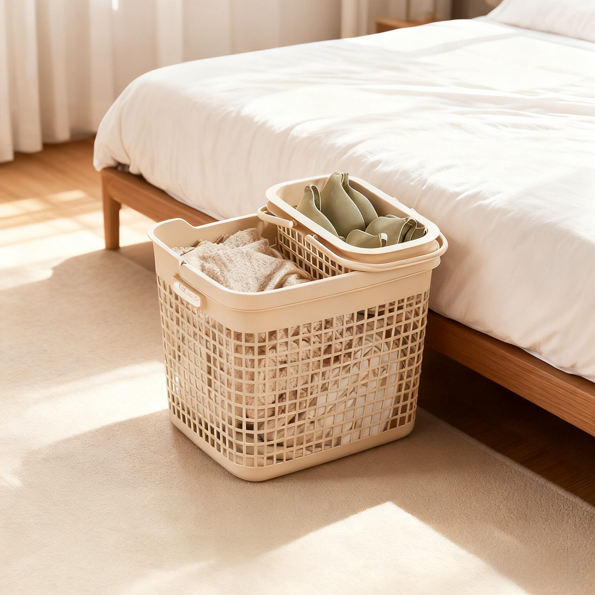 脏衣篓卫生间浴室洗衣篮子脏衣分区脏衣篮镂空带手柄收纳筐家居馆