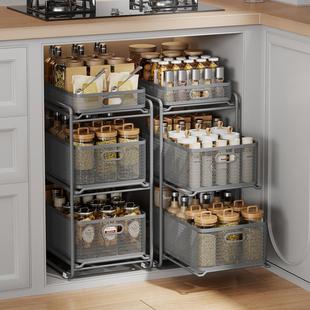 厨房抽拉式 置物架柜内超深抽屉拉篮收纳下水槽双层橱柜分层架家用