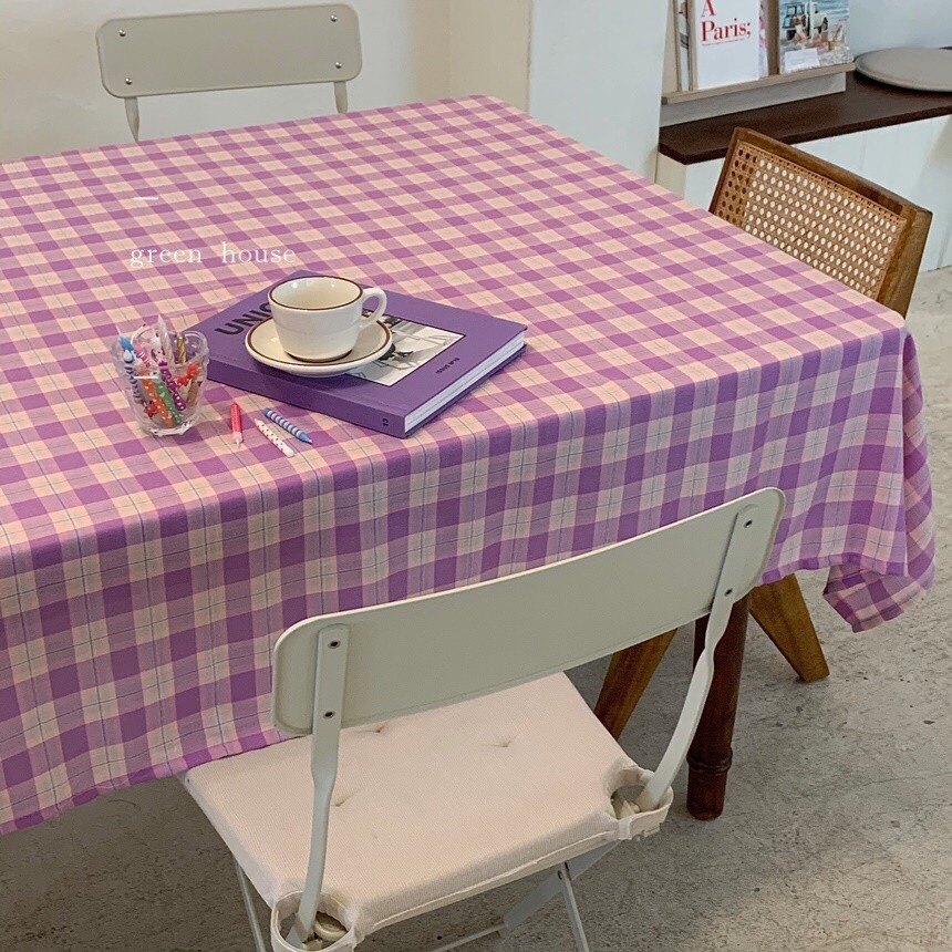 green house*出口韩国ins布料梦幻少女心复古粉紫蓝格桌布背景布