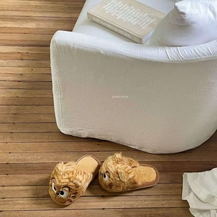 保暖棉鞋 老虎也是小猫咪虎头虎脑毛绒拖鞋 house green