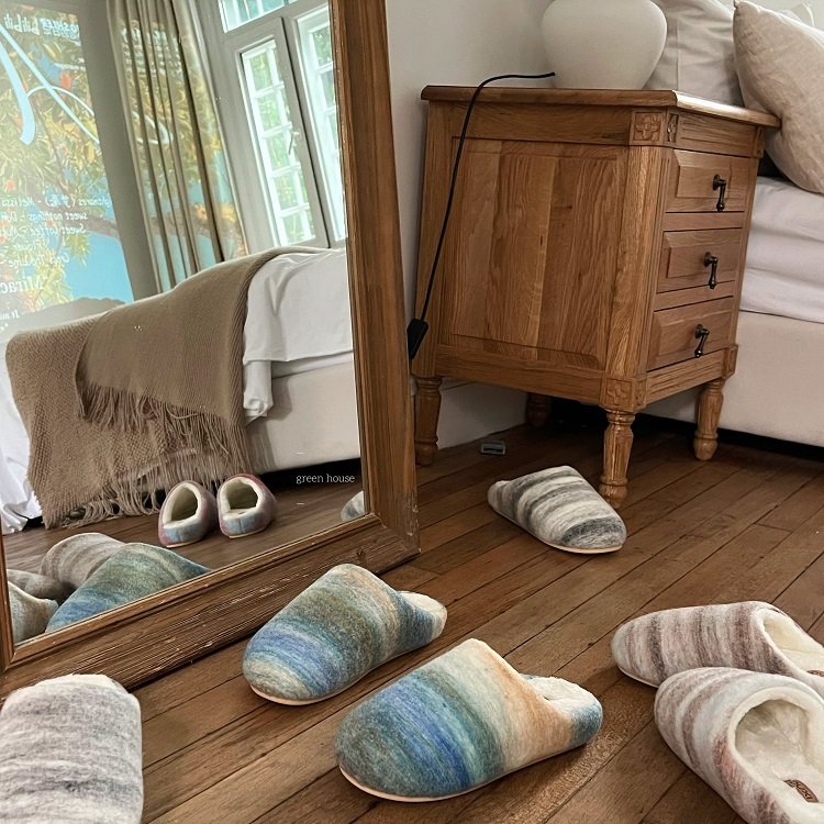green house * 落霞棉渐变扎染防静电高密保暖毛绒拖鞋家居棉鞋