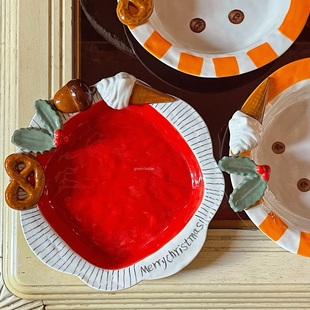 立体饼干松果冰淇淋釉下彩陶瓷盘 圣诞氛围礼物盒装 green house