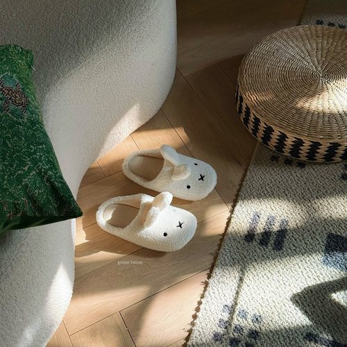 green house * 北欧兔子简约毛绒拖鞋秋冬保暖防滑轻便家居鞋