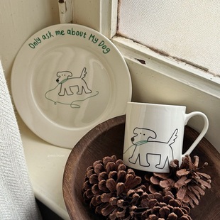 green 只聊猫狗手绘线条插画陶瓷咖啡杯早餐盘 house