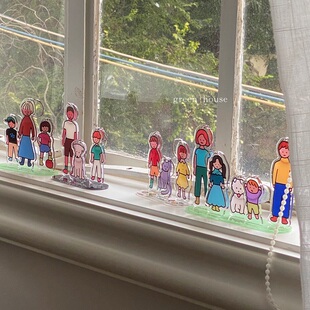 饰摆件 韩国ins家庭日亲子插画亚克力钥匙扣装 green house