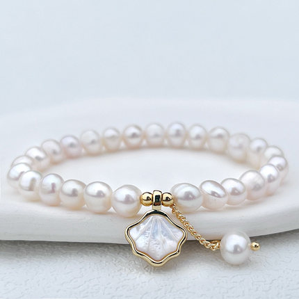 6-7mm天然无核淡水珍珠手链轻奢精致小众设计贝母珍珠女士手串