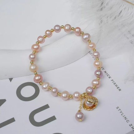 6-7mm淡水珍珠手链女小众设计简约冷淡风贝壳珍珠手女手饰品网红