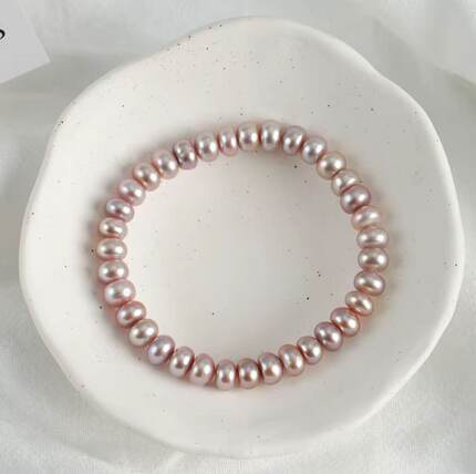 【落日余晖】6-7mm淡水珍珠粉紫色馒头珠素圈珍珠手串气天然淡水