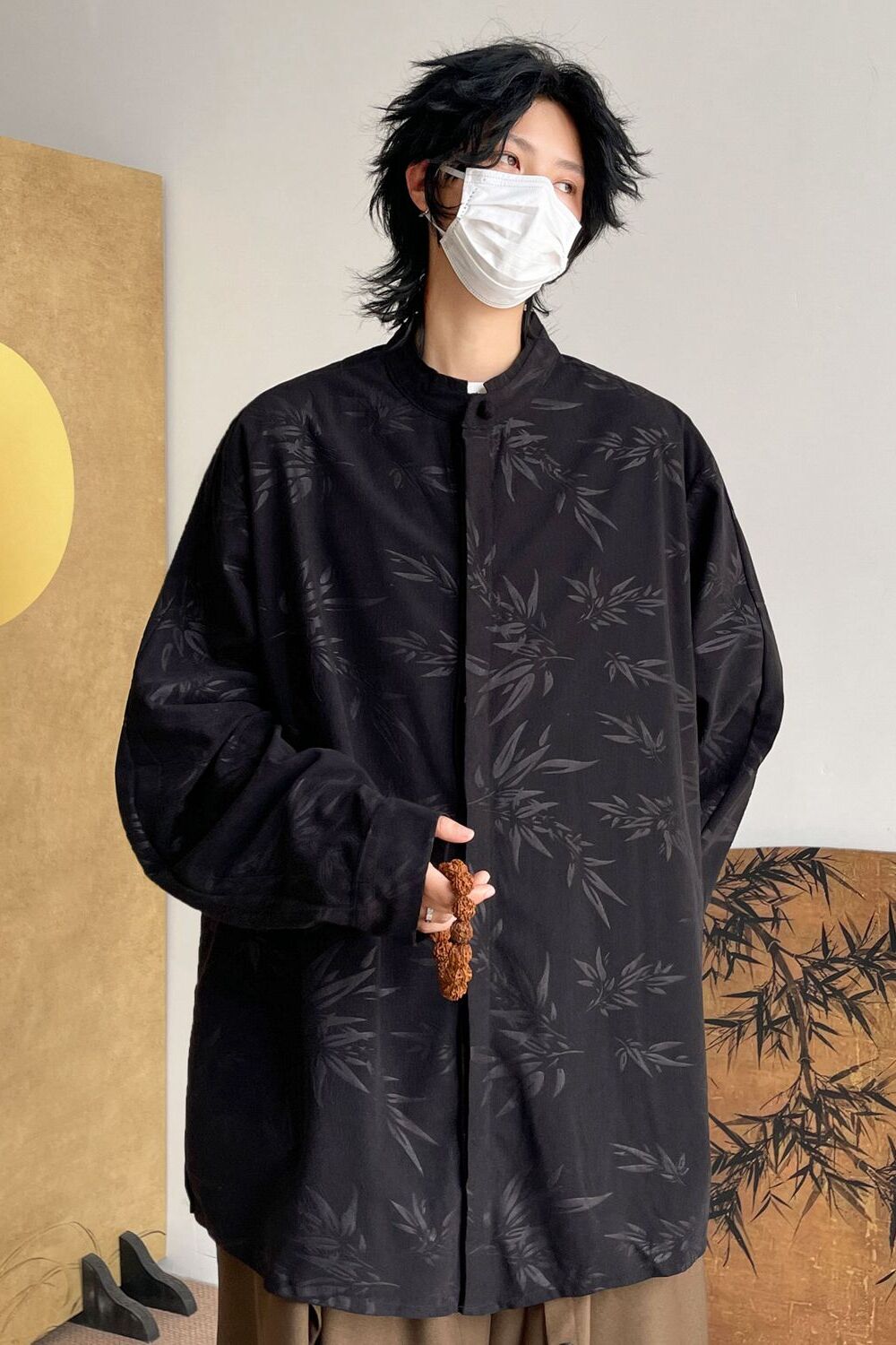 风宽松长袖衬衣衬衫大码唐装盘扣立领中山装外套CX51P55,男装衬衫,电商A019