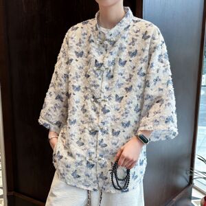 蝴蝶印花新中式流苏轻薄宽松落肩慵懒度假风衬衫 DT63 P55图片