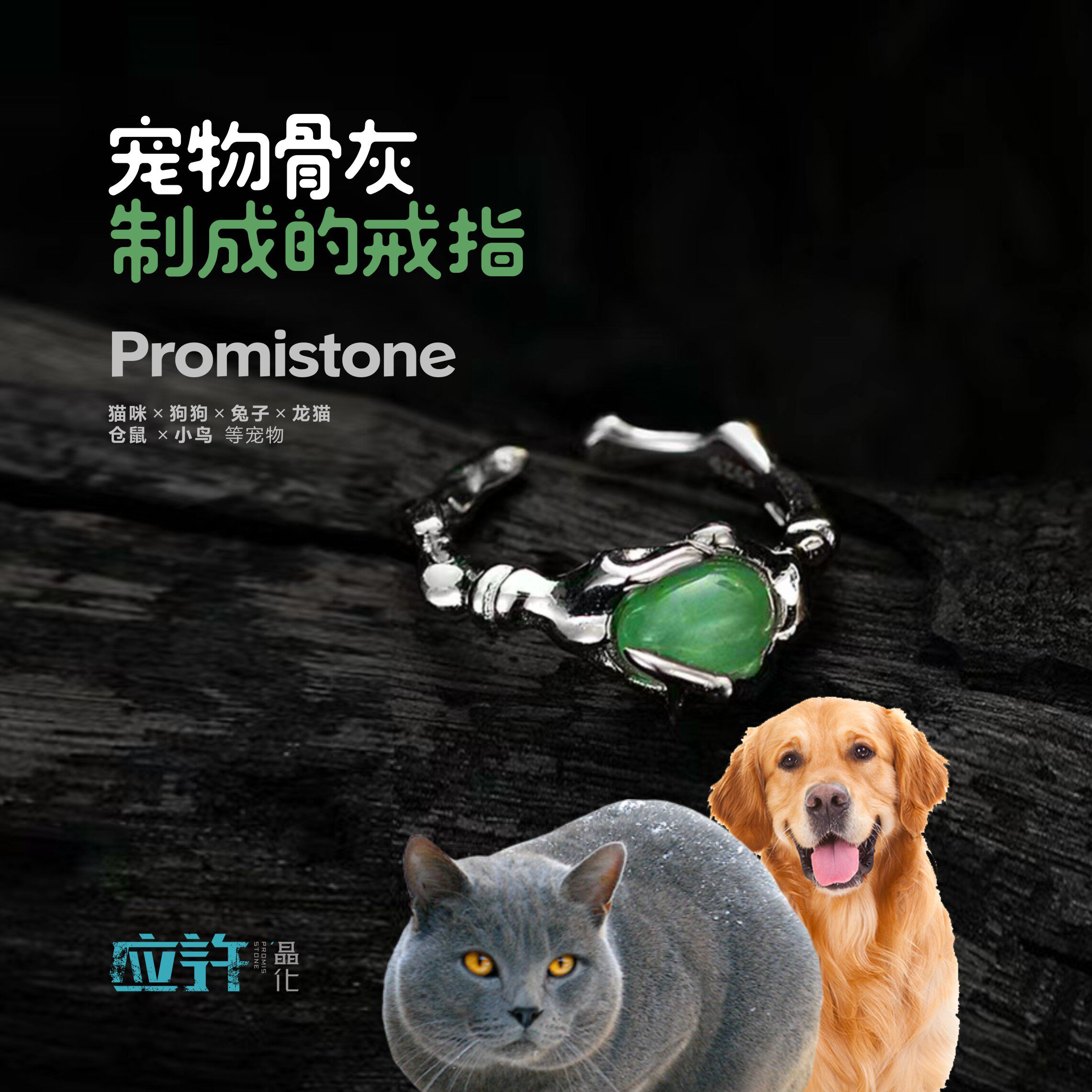 宠物骨灰晶石戒指猫狗仓鼠火化善终个性定制指环diy纪念品s925银