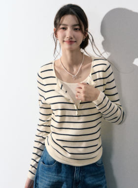 THEA买手店La freedom 25早秋新款韩系假两件撞色拼接条纹针织衫