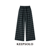 THEA买手店KEEP SOLO26早春格纹抽绳松紧腰休闲裤 宽松品牌授权