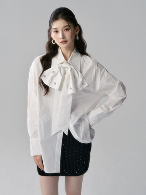 THEA买手店La freedom 秋季千金风蝴蝶结衬衫女休闲衬衣白色上衣