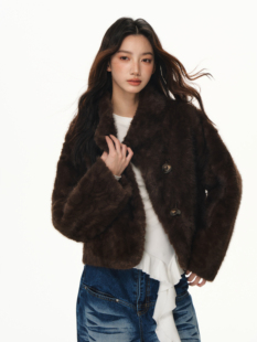 THEA买手店La freedom 25秋冬新款环保皮草外套女短款翻领短款