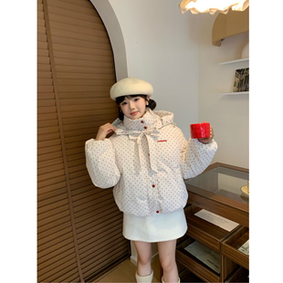 羽绒棉服女2025年新款冬季加厚学生棉袄外套波点超好看棉衣面包服