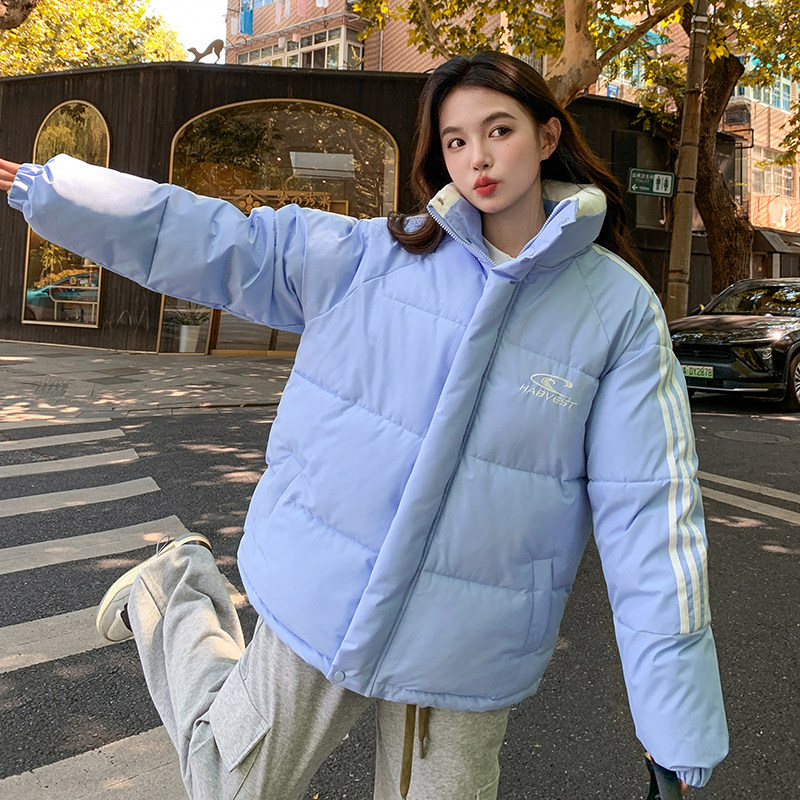 韩系条纹学生羽绒棉服女冬可爱短款外套宽松百搭ins时尚森系棉衣