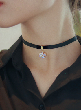 旋转四叶草choker满钻短项链