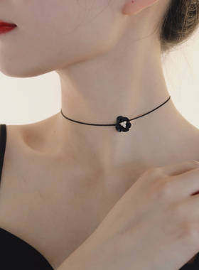 小巧choker山茶花锁骨链人造珍珠