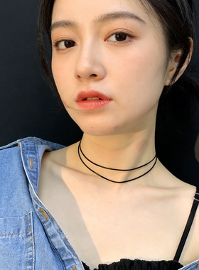 【M】个性百搭双层油蜡绳细choker32cm明星同款短项链暗黑锁骨链