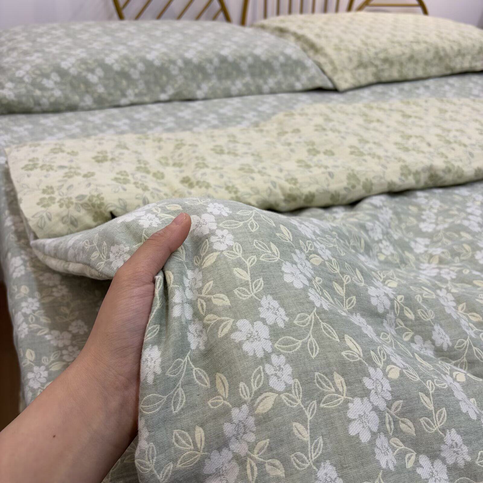 （花影黄绿）A类母婴级全棉炫彩双层纱被罩单件四季通用柔软舒适