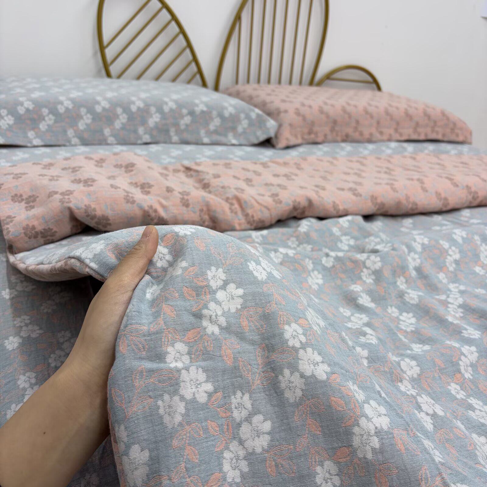 （花影蓝橘）A类母婴级全棉炫彩双层纱被罩单件四季通用柔软舒适