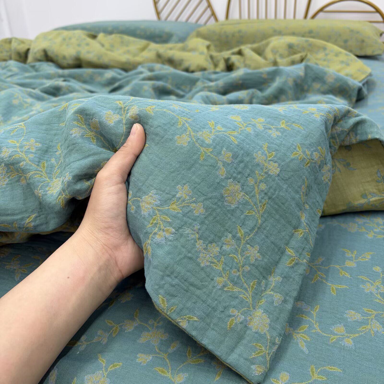 （细叶浅绿）A类母婴级全棉炫彩双层纱被罩单件四季通用柔软舒适