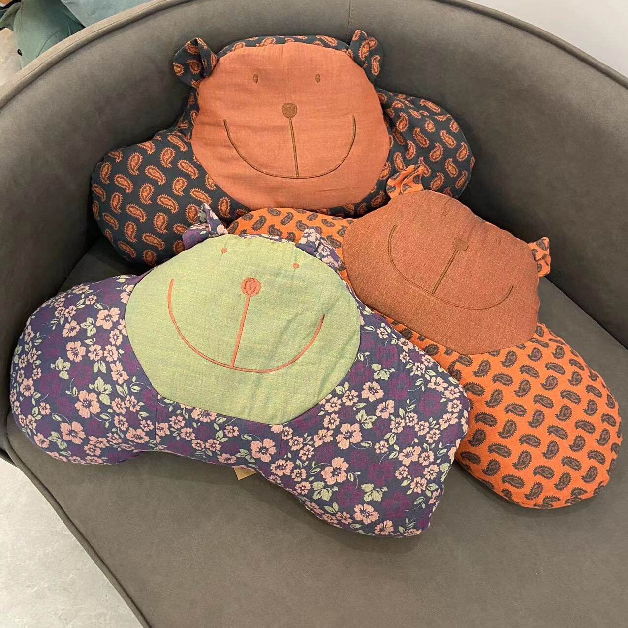 微笑熊全荞麦枕全棉双层纱抱枕可拆洗枕头高低调节护颈椎枕单人