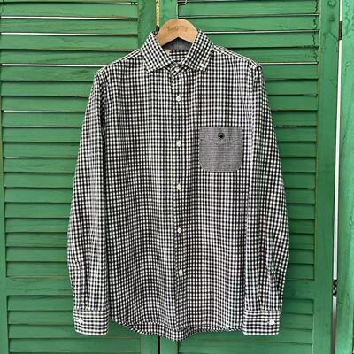 日本制 BARNS OUTFITTERS 冈山面料 宽领 格子 工装衬衫 9新