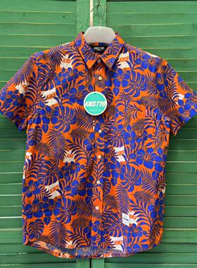全新带吊牌 日本街头潮流 KIKSTYO 丛林 aloha 半袖衬衫 橙色