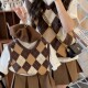 秋装 套装 美式 马甲针织衫 复古菱形背心格子学院风母子母女装 亲子装