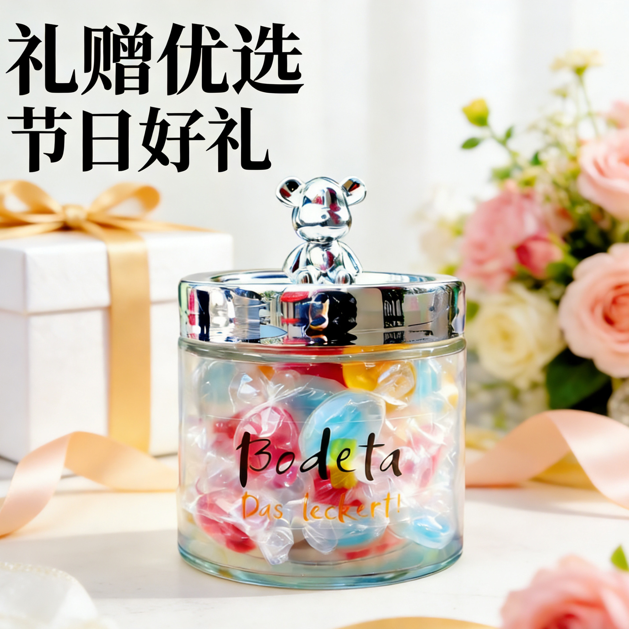 德国进口薄荷夹心水果硬糖玻璃罐装零食女王情人节日礼物送礼糖果