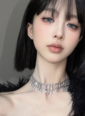 超闪水滴流苏项链女轻奢小众设计感锁骨链高级感颈链配饰