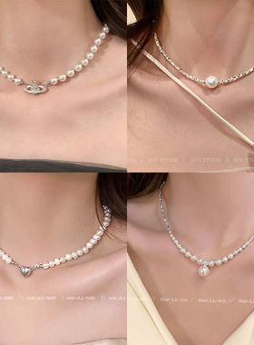 碎银子珍珠锁骨项链女2024新款气质简约珍珠项链小众设计感项链