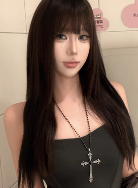 复古暗黑风十字架项链哥特风长款镶钻毛衣链小众甜酷锁骨链